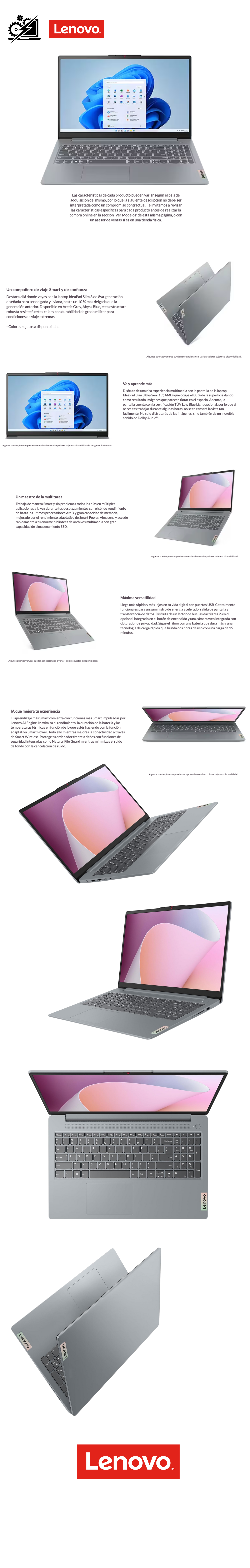 Laptop Lenovo Ideapad Slim 3 15ABR8 / AMD Ryzen 5 7430U 2.3GHZ / 8GB RAM / 512GB SSD / Pantalla Táctil 15.6 pulgadas FHD / W11 Home SL / Promocion