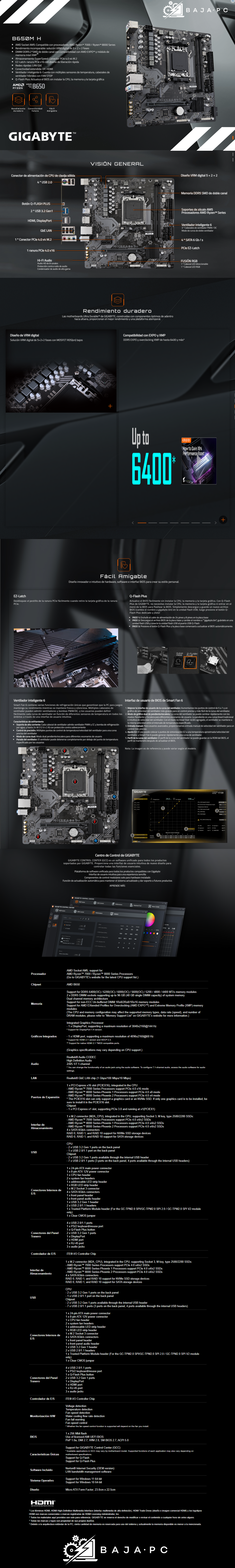 Tarjeta Madre Gigabyte B650M H / Micro ATX / AM5 / B650 / HDMI / Up To 96GB DDR5 / B650M H