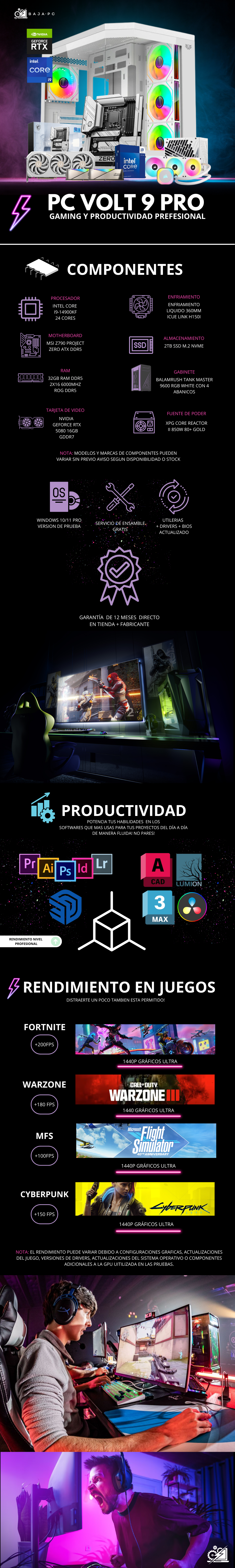 PC VOLT 9 PRO / INTEL CORE I9-14900KF / RTX 5080 / 32GB RAM DDR5 / 2TB SSD NVME / ENFRIAMIENTO LIQ 360MM / FUENTE 850W 80+ GOLD / PROMOCION