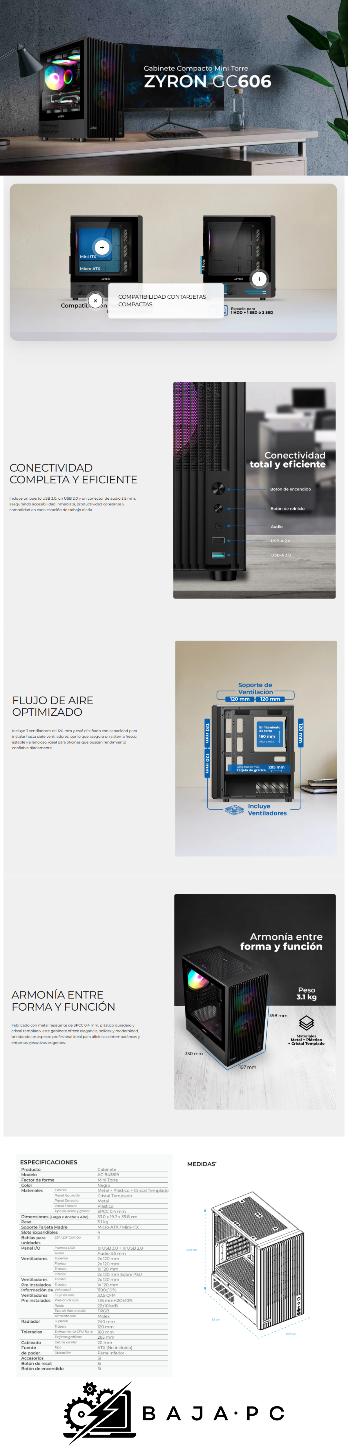 Gabinete Compact Mini Torre  Zyron GC606/ Negro /Micro Atx/ AC-943819