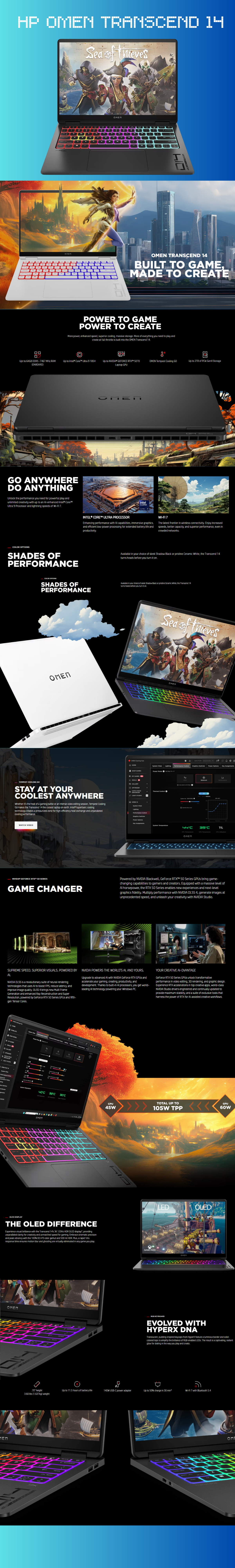 Laptop HP OMEN Transcend 14 / Intel Core Ultra 7-255H / RTX 5060 / 32GB RAM / 1TB SSD / Pantalla 14" 3K OLED 120HZ / W11 /  Promocion