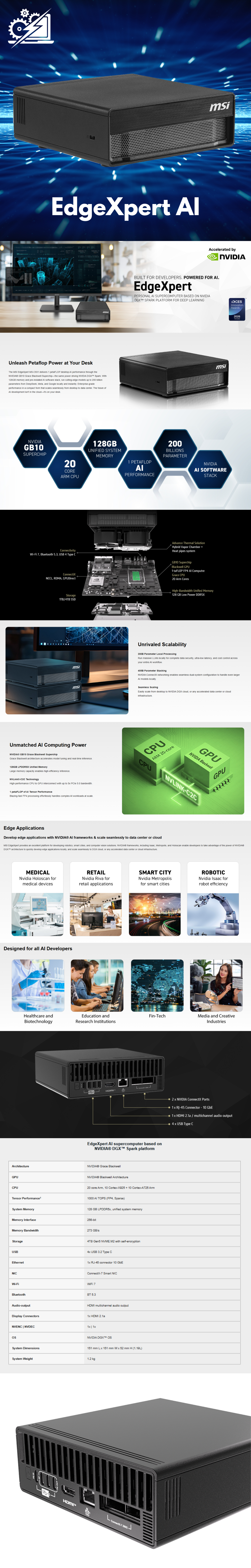 MINI PC EdgeXpert AI / 128 GB RAM / 4TB Gen5 NVME.M2 / NVIDIA Blackwell Architecture / WiFi 7 / BT 5.3 