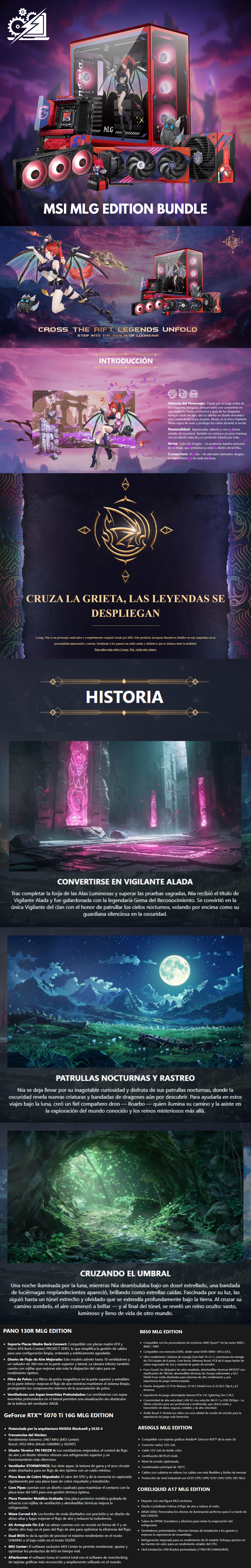 MSI MLG EDITION BUNDLE / GeForce RTX 5070Ti / Tarjeta Madre B850 MLG Edition / Enfriamiento Líquido CORE LIQUID A17 360 ARGB / Fuente de Poder A850GLS 850W / Gabinete PANO 130R / BUNDLE MSI MLG EDITION