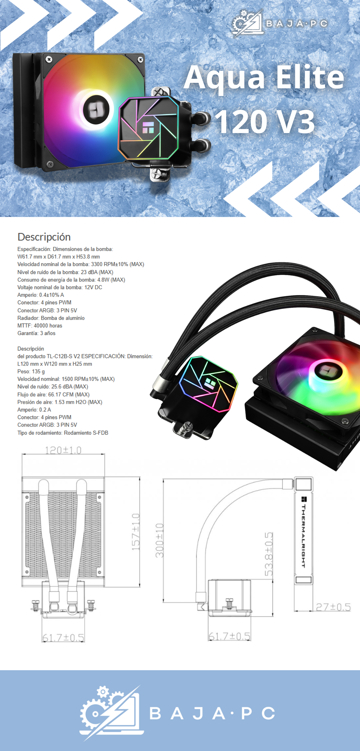 Enfriamiento Liquido Thermalright Aqua Elite 120 V3 / 120mm / AMD / INTEL /ARGB