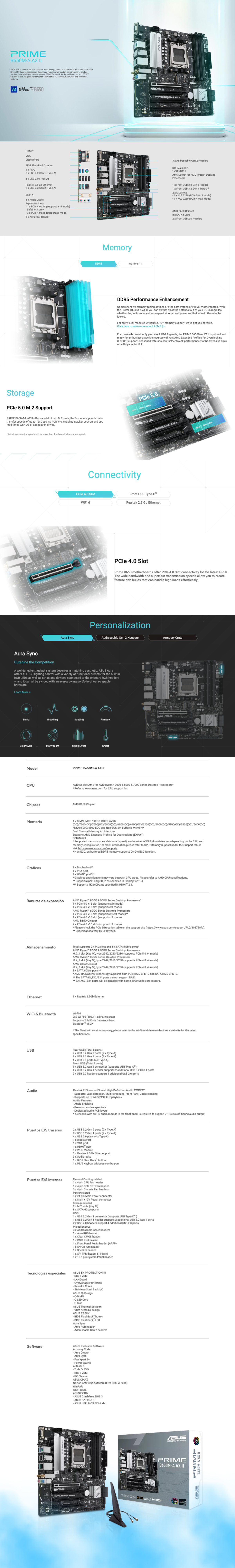 Tarjeta Madre ASUS PRIME B650M-A AX II CSM / Micro-ATX / AM5 / AMD B650 / HDMI / Up to 192GB DDR5 / PRIME B650M-A AX II CSM