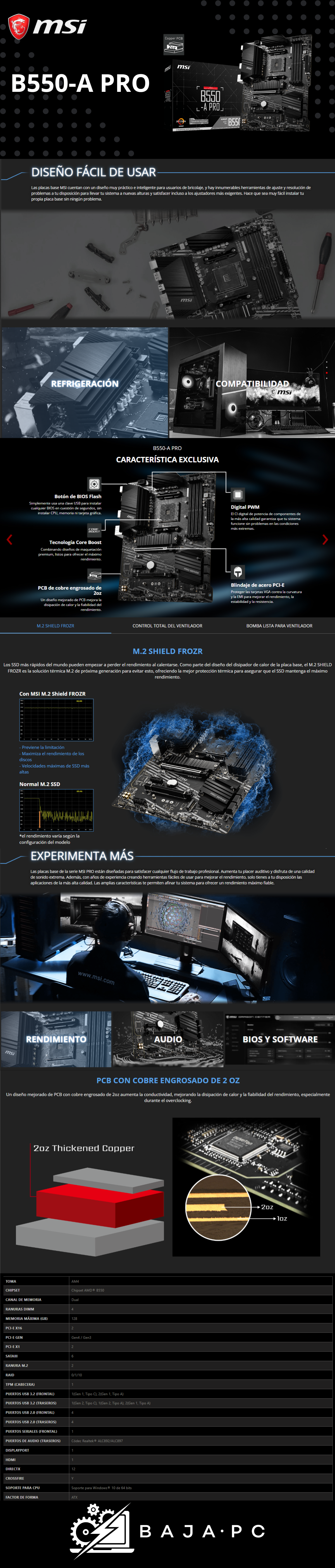 Tarjeta Madre MSI B550-A PRO / AM4 / AMD RYZEN 3000 SERIES / ATX