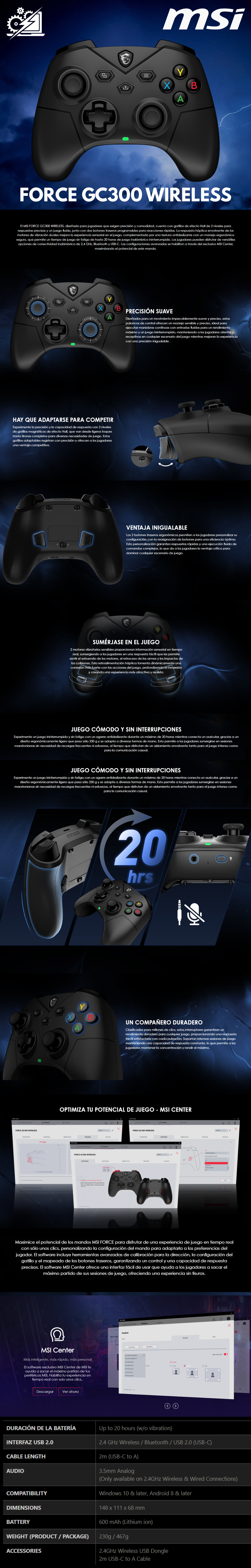 Game Pad MSI FORCE GC300 WIRELESS / PC / MOBILE / 2.4GHZ AND BLUETOOTH