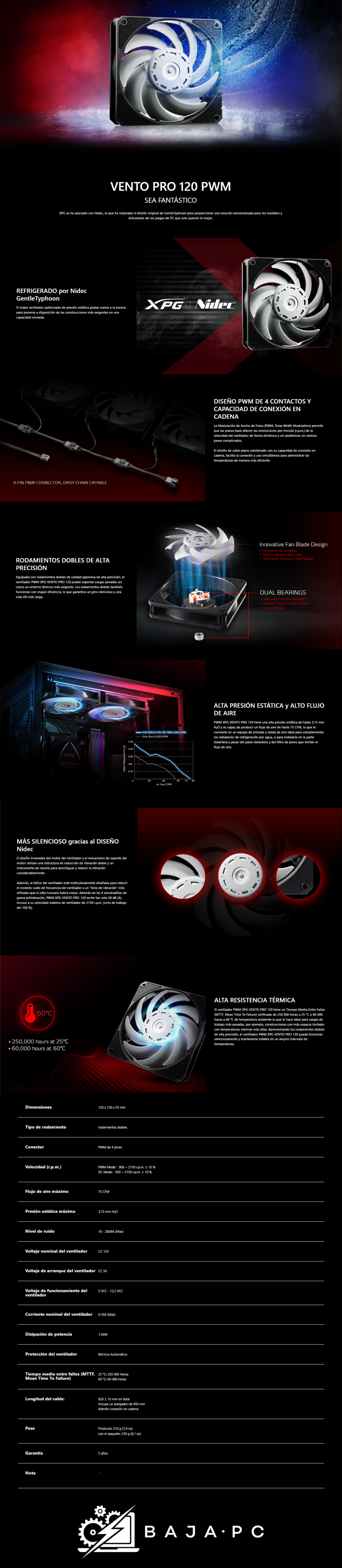 Ventilador Adata XPG VENTO PRO Standard Fan 120mm / VENTOPRO120PWM-BKCWW