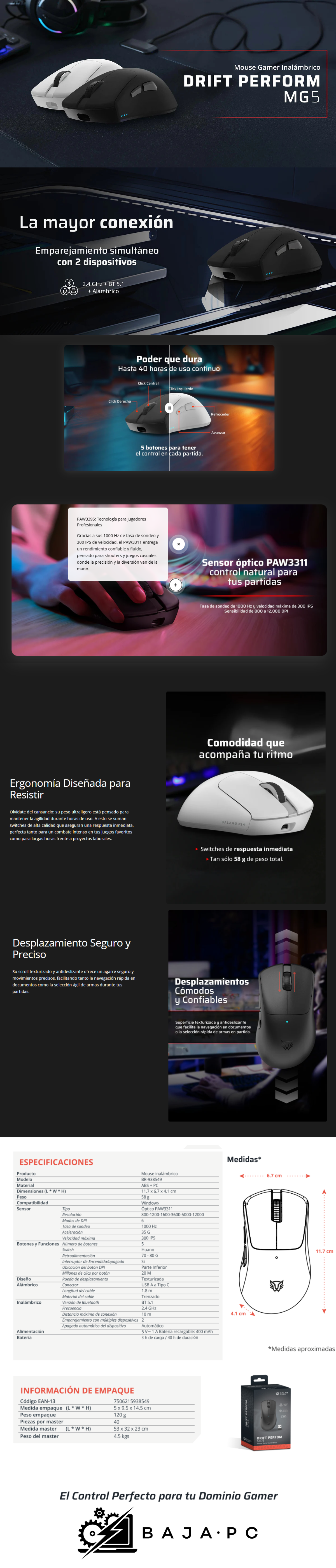 Mouse Gamer Inalámbrico | Drift Perform MG5 /Blanco/ BR-938556