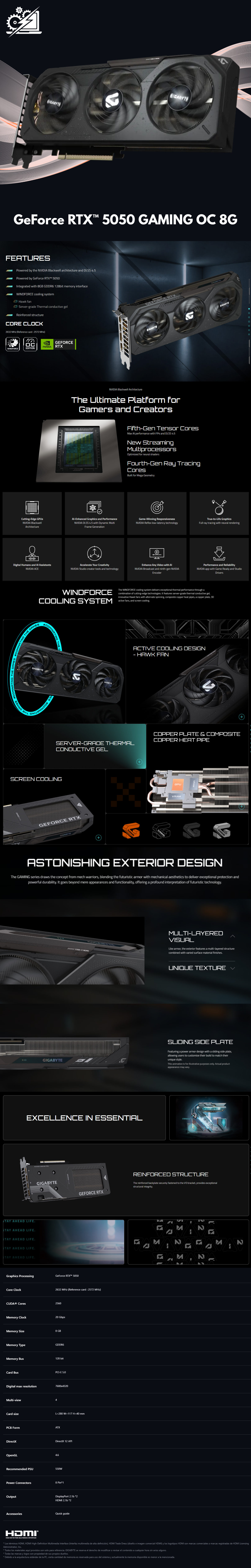 Tarjeta de Video Gigabyte NVIDIA GeForce RTX 5050 / 8GB / 128-bit GDDR6 / PCI Express 5.0 