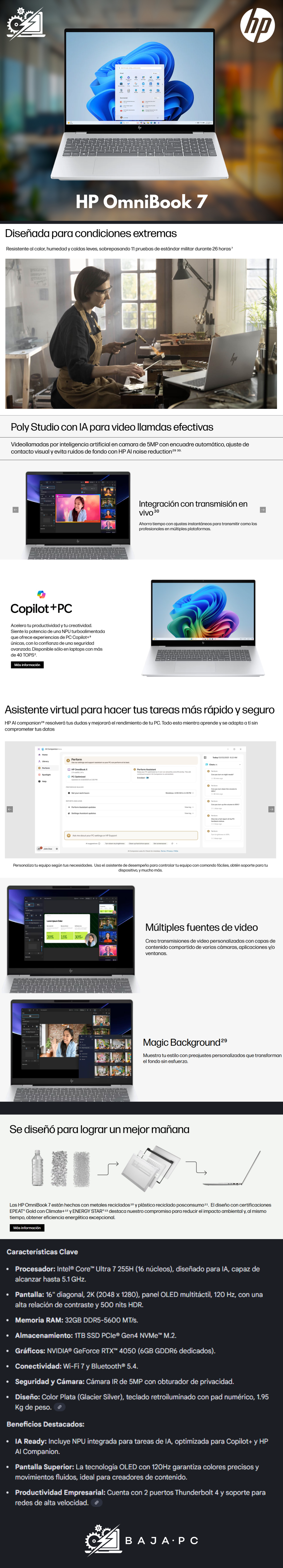  HP OmniBook 7 16-AY0575CL - 16" Touchscreen - Core Ultra 7 255H - 32GB Ram - 1TB SSD - RTX 4050 6GB
