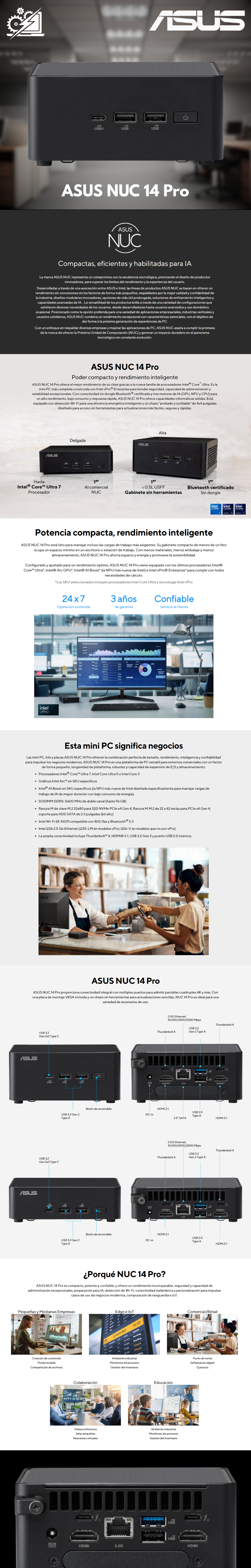 PC NUC 14 PRO BUSINESS BUNDLE / INTEL CORE ULTRA 5 / 8GB RAM DDR5 / 500GB SSD NVME / WIFI / BLUETOOTH / MONITOR ASUS 23.8" FHD 100HZ 1MS / KIT TECLADO Y MOUSE / PROMOCION