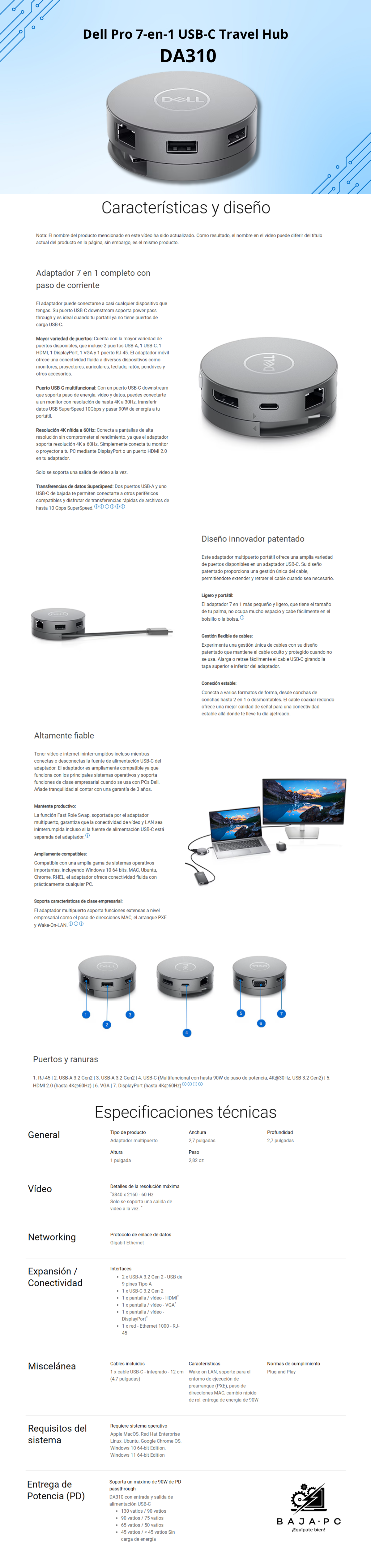 Adaptador multipuerto USB-C Dell 7 en 1 - DA310