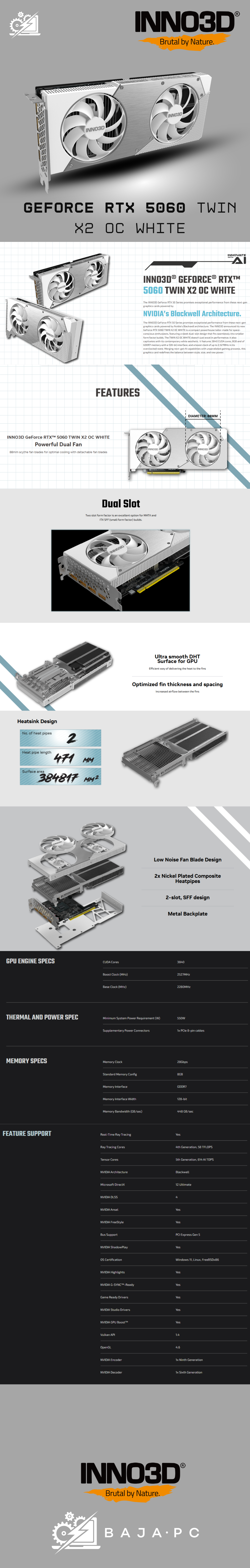 Tarjeta de Video Inno3d Nvidia Geforce RTX 5060 Twin X2 OC 8gb GDDR7 / 128bit PCI Express 5.0 White