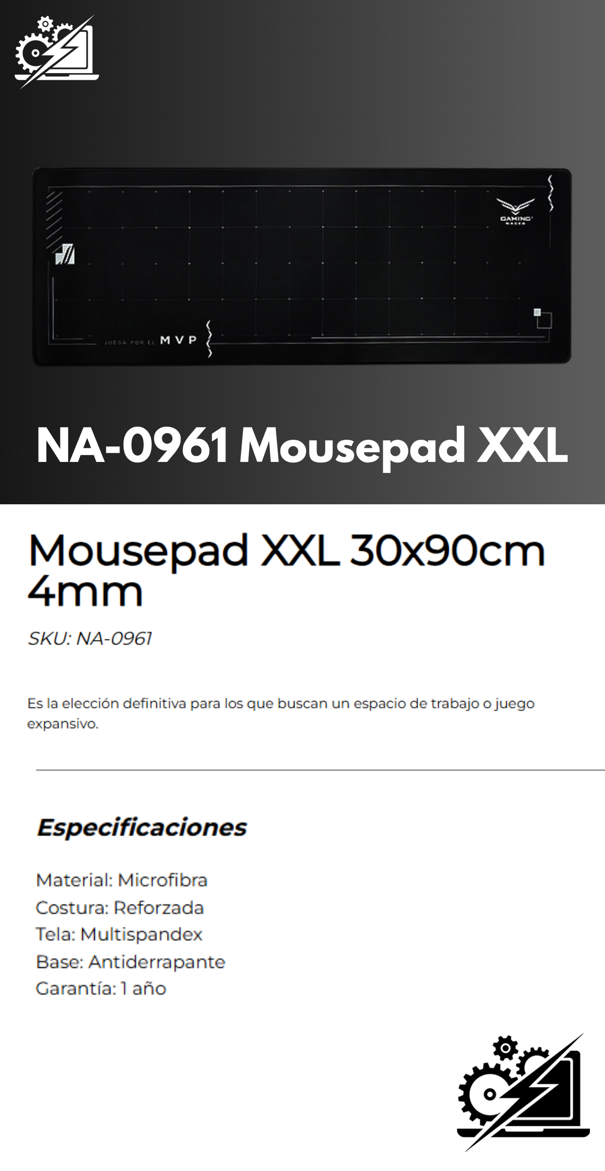 Mousepad XXL 30x90cm 4mm NA-0961