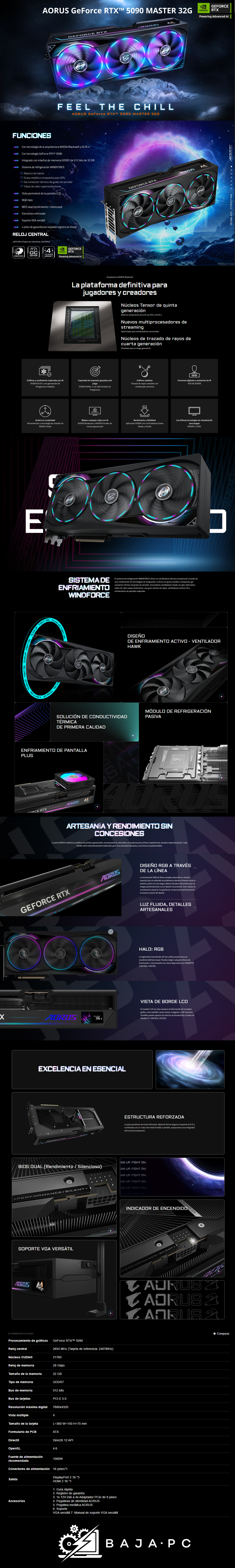 Tarjeta de video Gigabyte NVIDIA GeForce RTX 5090 MASTER / 32GB GDDR7 / DisplayPort x3 / HDMI / GV-N5090AORUS M-32GD