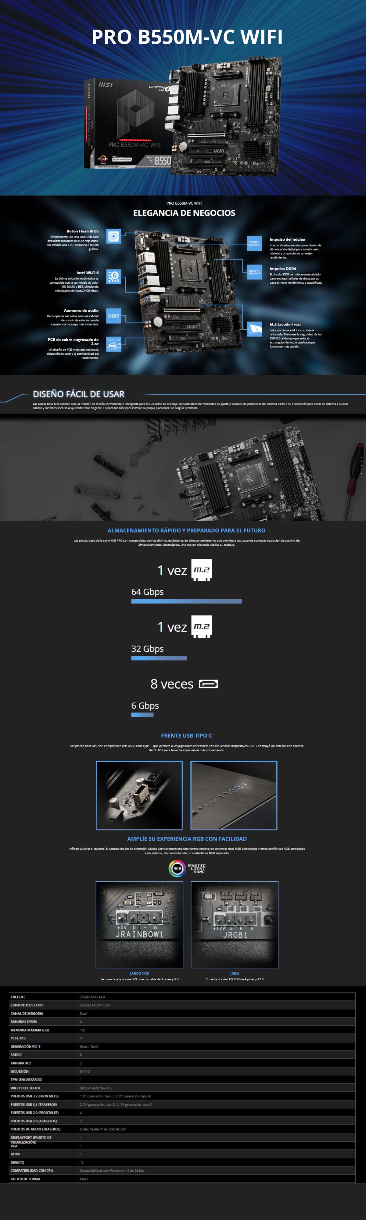 Tarjeta Madre MSI PRO B550M VC WIFI / AM4 / AMD RYZEN 3000 SERIES / Micro-ATX