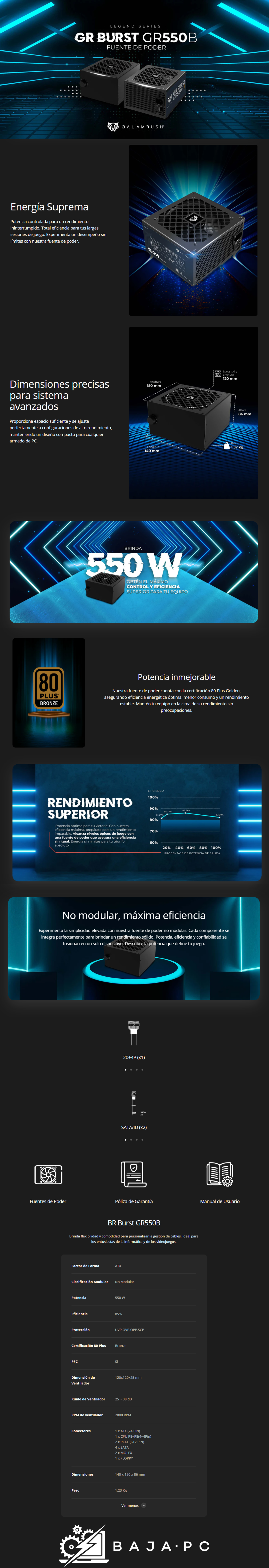 Fuente de Poder 550W 80 Plus Bronce BALAM RUSH GR BURST GR550B LEGEND SERIES