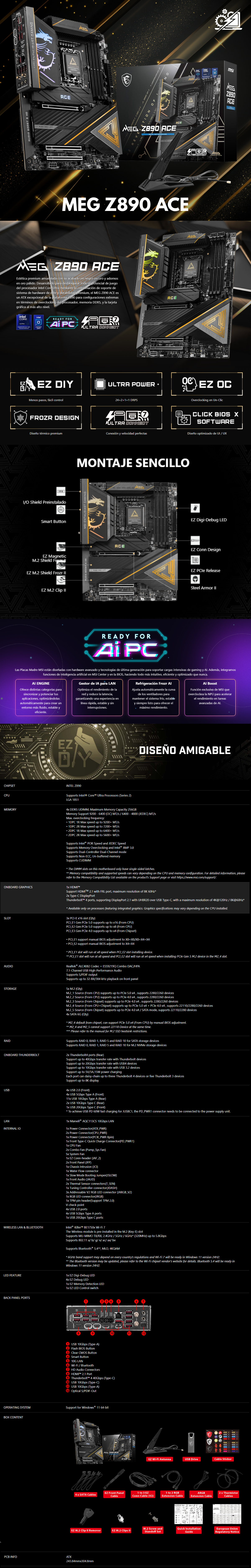 Tarjeta Madre MSI MEG Z890 ACE / ATX / LGA 1851 / Intel Z890 / Up to 256GB DDR5 / para Intel / MEG Z890 ACE