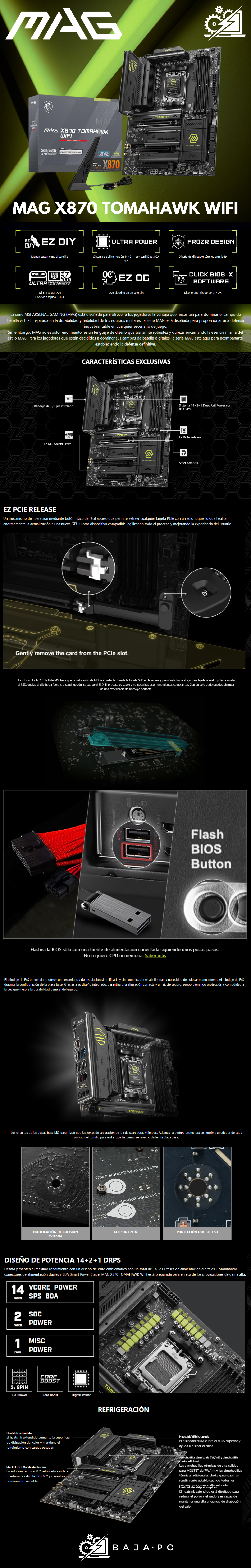 Tarjeta Madre MSI MAG X870 TOMAHAWK WIFI / ATX / AM5 / AMD X870 / Up to 256GB DDR5 / HDMI/DP / MAG X870 TOMAHAWK WIFI