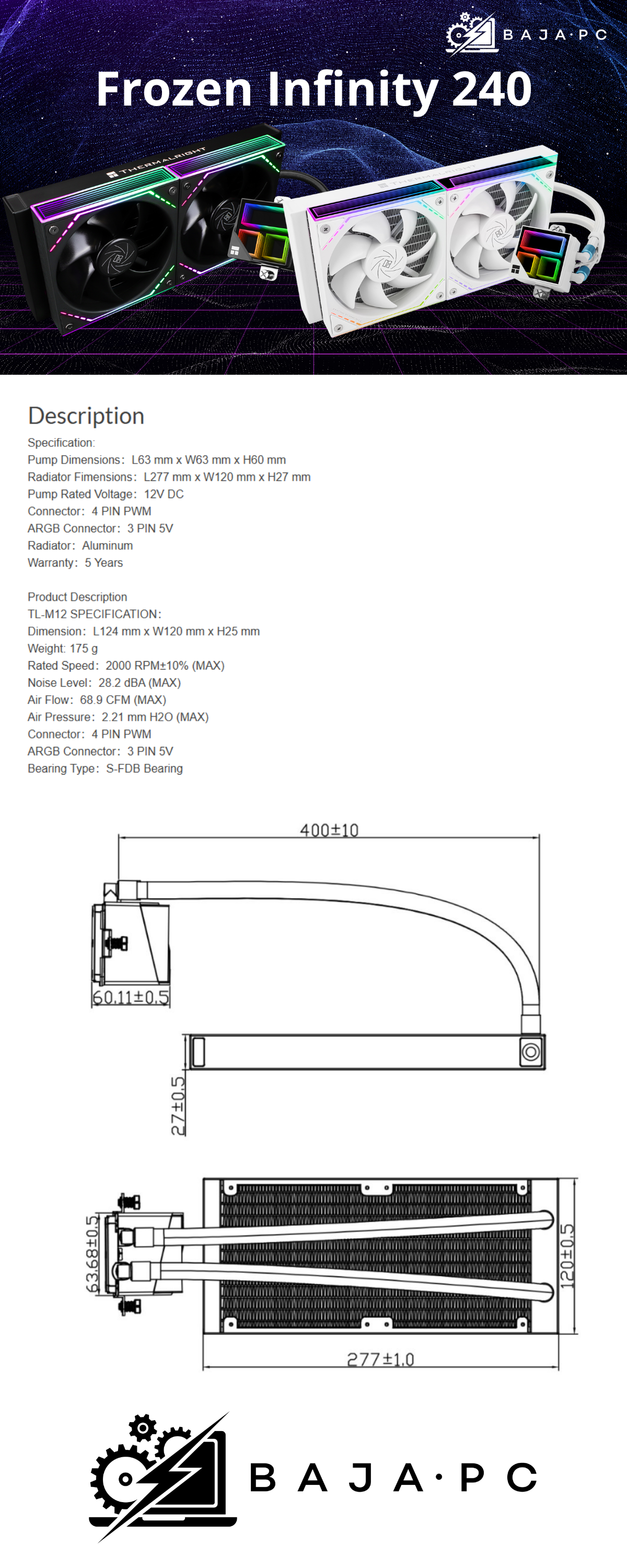 Enfriamiento liquido Thermalright Frozen Infinity 240 / negro/ 240mm/ AMD/ Intel