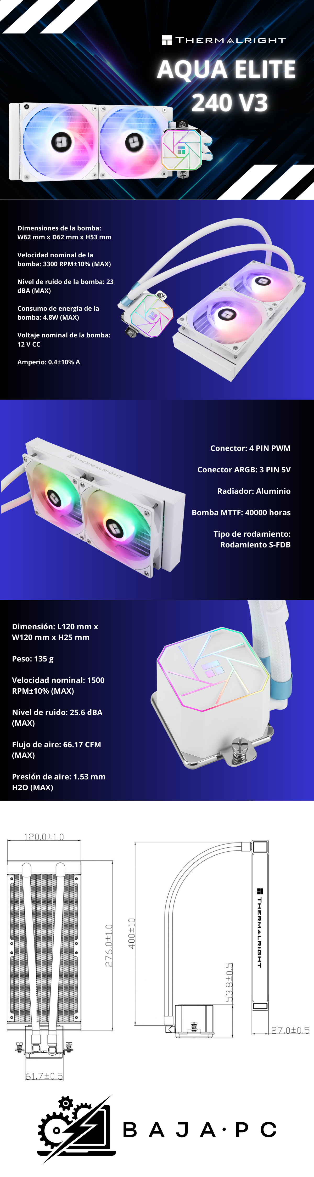 Enfriamiento Liquido Thermalright / Aqua Elite 240 V3 / Blanco/ 240MM / AMD / Intel