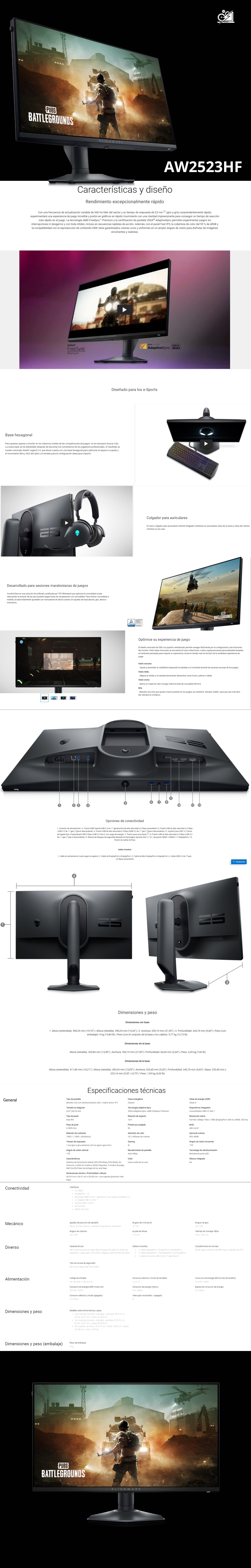 Monitor Gamer Alienware 25 - AW2523HF / 24.5" / Fast IPS / 360HZ / 1MS / Adaptive Sync / 99% sRGB / HDMI / DP 1.4