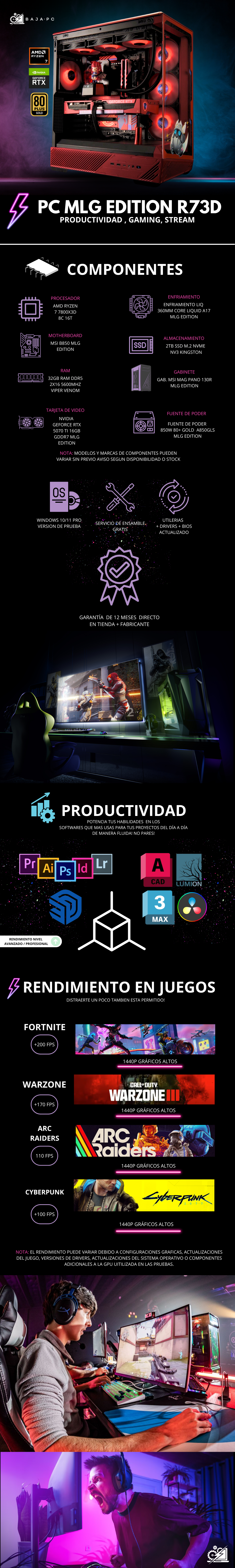 PC MLD EDITION R73D / AMD RYZEN 7 7800X3D / RTX 5070 TI MLD EDITION / 32GB RAM DDR5 / 2TB SSD NVME / B850 MLG EDITION / FUENTE 850W 80+ GOLD MLG EDITION / ENFRIAMIENTO LIQ MLG ED / W11 PRO / PROMOCION