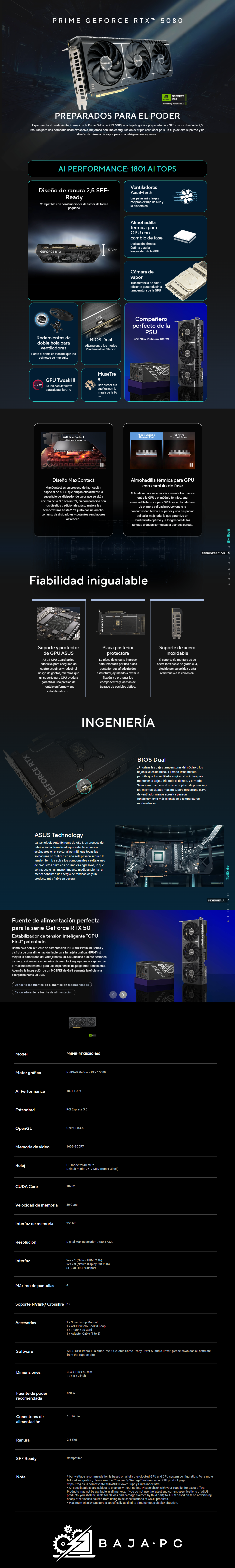 Tarjeta de Video ASUS PRIME GeForce RTX 5080 / 16GB GDDR7 / 256-bit / DisplayPort x3 / HDMI / PRIME-RTX5080-16G 