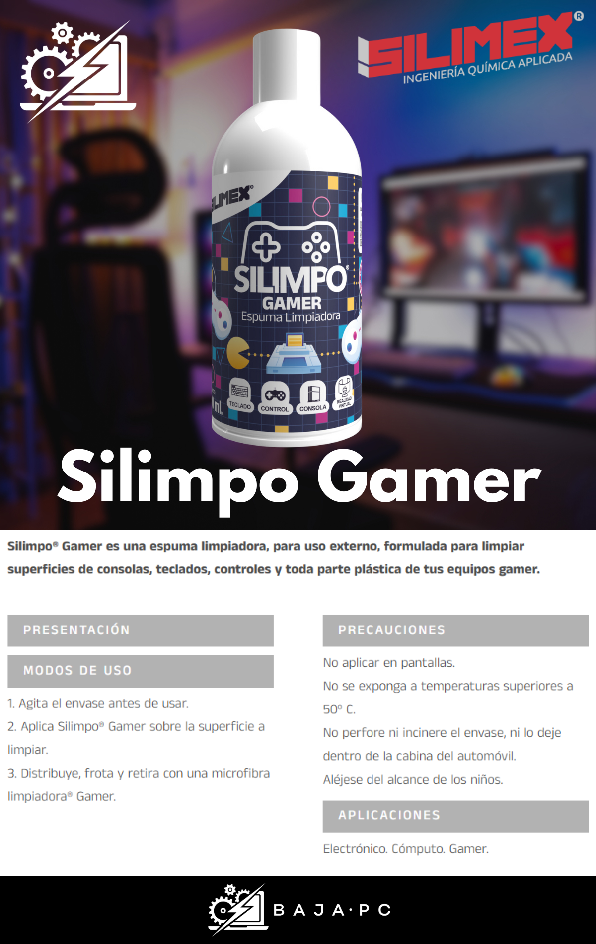 Espuma limpiadora Silimpo Gamer® Silimex / Electrónico/ Cómputo/ Gamer