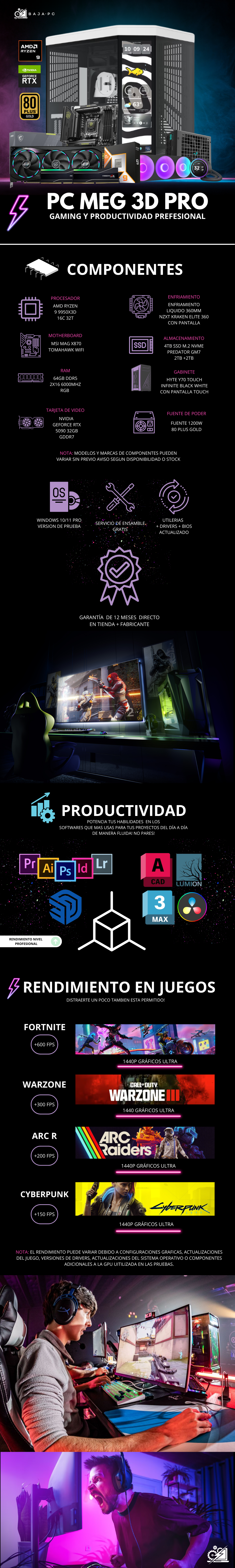 PC MEG 3D PRO / AMD RYZEN 9 9950X3D / RTX 5090 32GB / 64GB RAM / 4TB SSD NVME / ENFRIAMEINTO LIQ 360MM CON PANTALLA / FUENTE 1200W 80+ GOLD / X870 / HYTE Y70 TOUCH / W11 PRO / PROMOCION