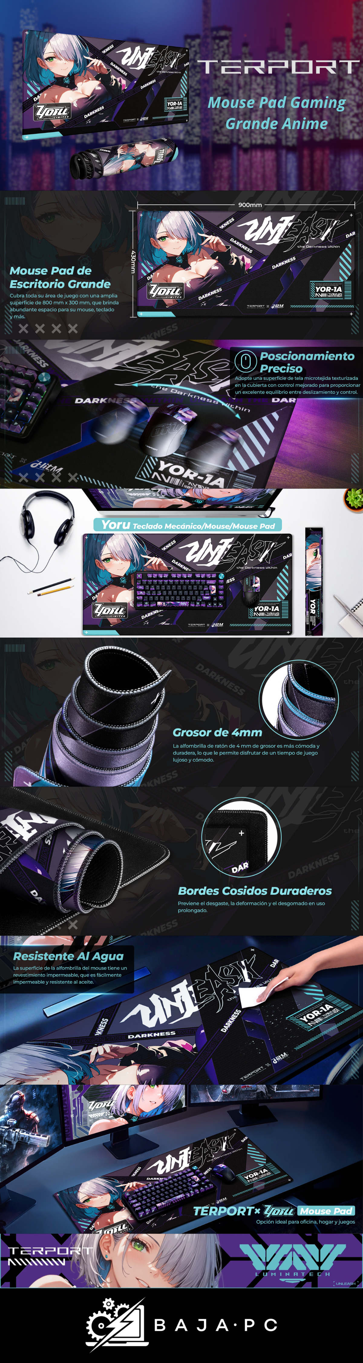 Mouse Pad Gaming Terport Grande Anime / 90x43cm/ Purpura y Azul/