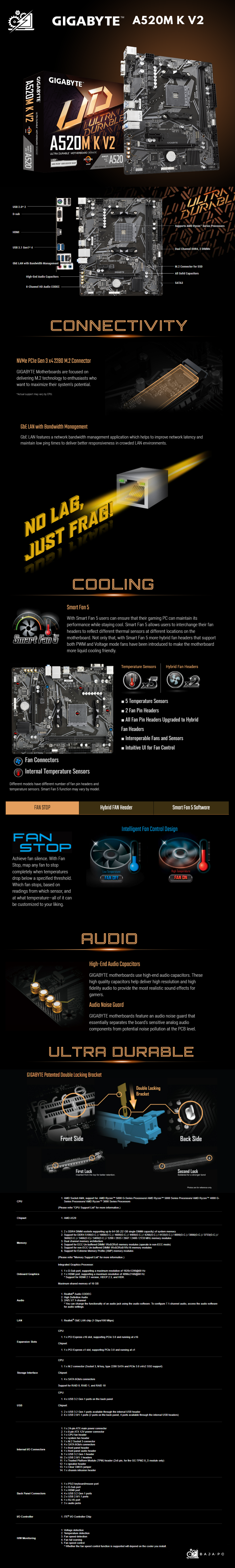 Tarjeta Madre Gigabyte A520M K V2 / Socket AM4 / AMD Ryzen 5000 Series Ready / Micro ATX 