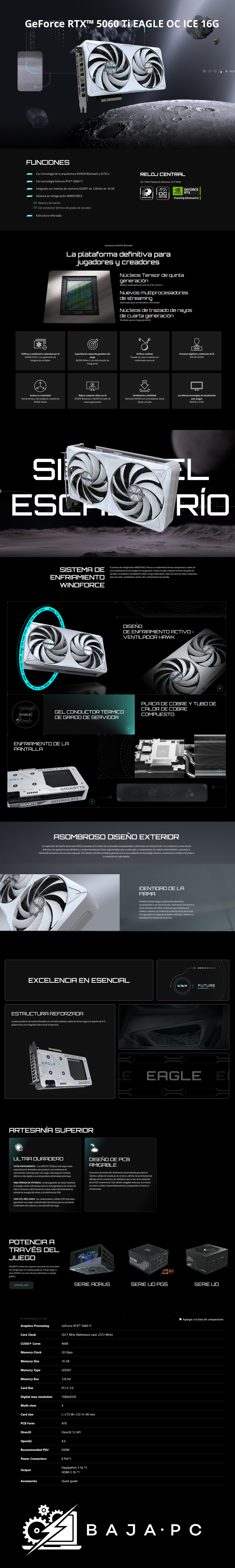 Tarjeta de Video GIGABYTE NVIDIA GeForce RTX 5060 Ti OC ICE / 16GB / 128-bit GDDR7 / PCI Express Gen 5 / GV-N506TEAGLEOC ICE-16GD