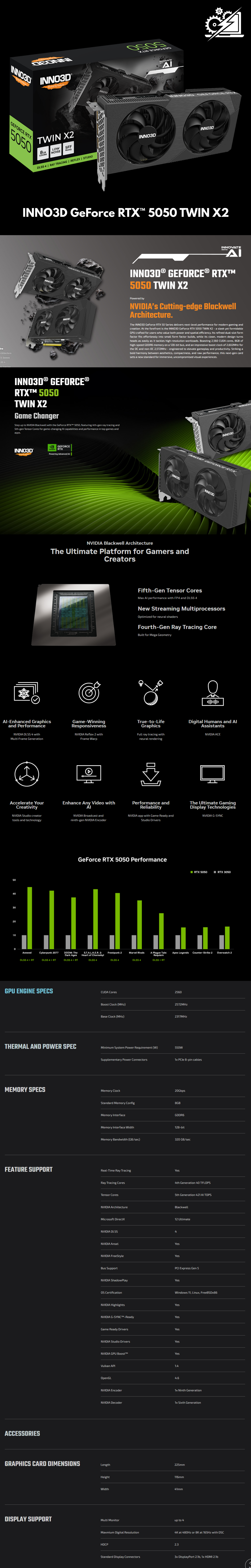 Tarjeta de Video NVIDIA GeForce RTX 5050 Inno3D TWIN X2, 8GB GDDR6, 1xHDMI, 3xDisplayPort, PCI Express 5.0