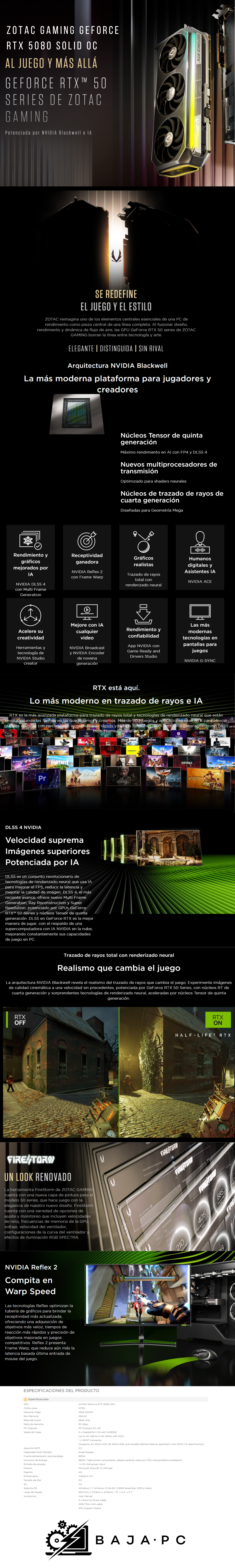 Tarjeta de Video Zotac Gaming Geforce RTX 5080 SOLID OC / 16GB GDDR7 / ZT-B50800J-10P