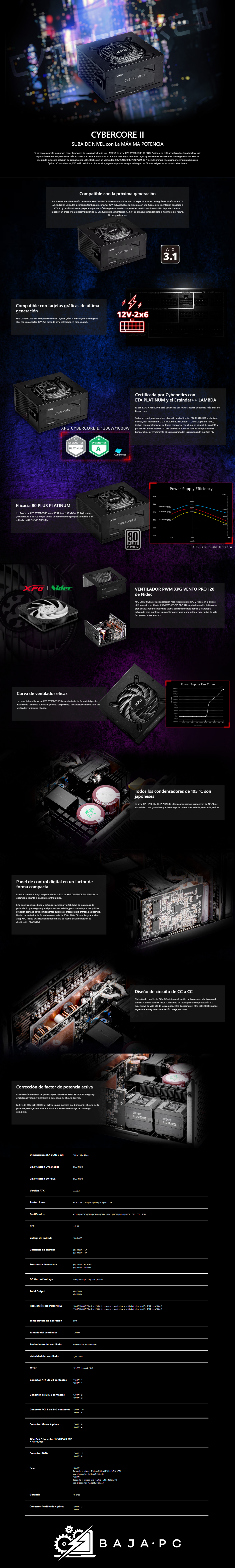 Fuente De Poder XPG Cybercore ll / 1300W 80+ Platinum /CYBERCOREII1300P-BK-C-US