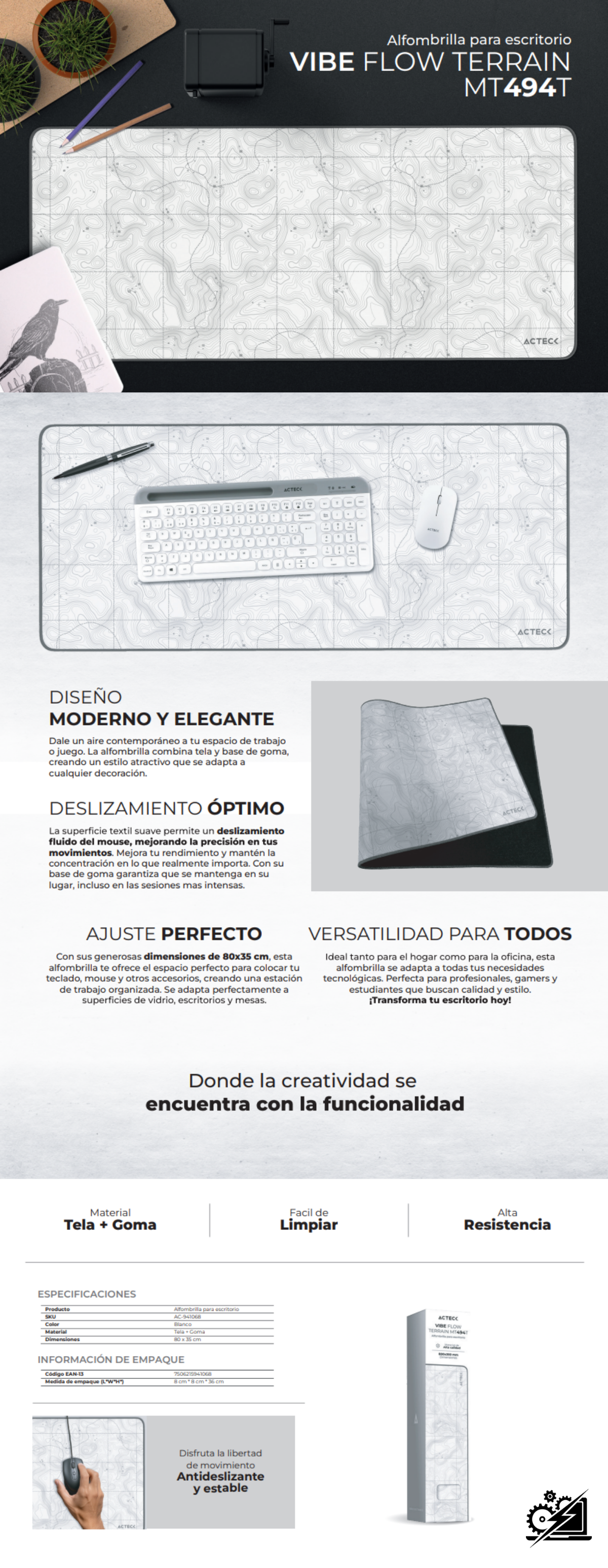 Alfombrilla para Escritorio | Vibe Flow Terrain MT494T | Blanco