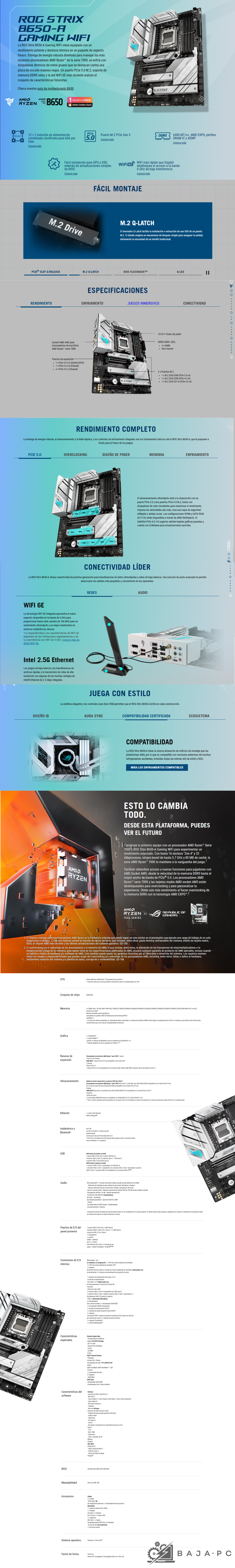 Tarjeta Madre Asus ROG STRIX B650-A GAMING WIFI / Socket AM5 / ATX / DDR5 / WIFI 6E / USB3.2 / M.2 PCIe 4.0 / Ryzen 7000