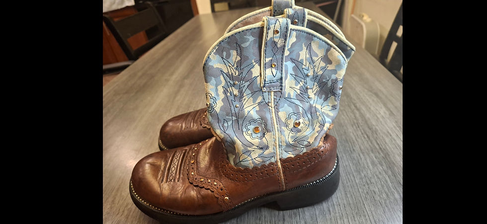 Thumbnail: Ariat Boys Size 6 Cowboy Boots Leather Brown blue Western Wear