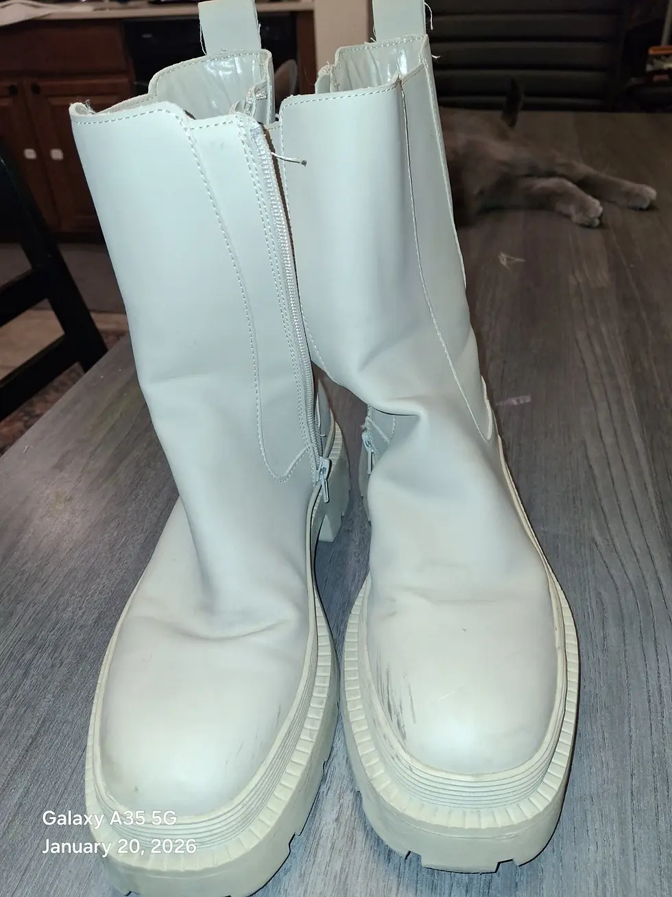 Thumbnail: Front view of ZARA chunky heel cream combat boots.