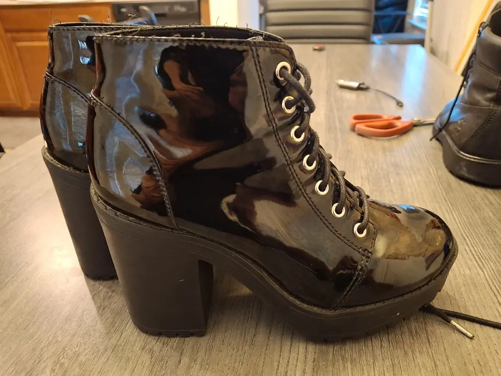 Thumbnail: Women's Size 7 Black Lace-up Ankle Boots goth punk emo combat metal motorcycle