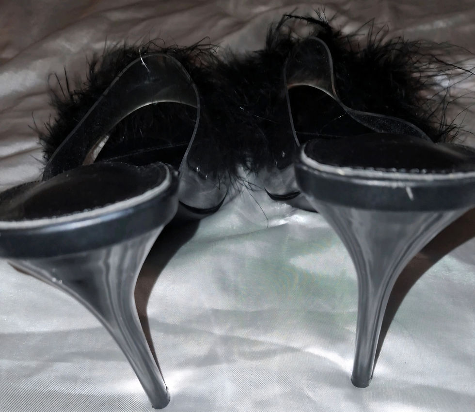 Thumbnail: Woman's Size 8.5 Clear And Black Fur Slippers Heels