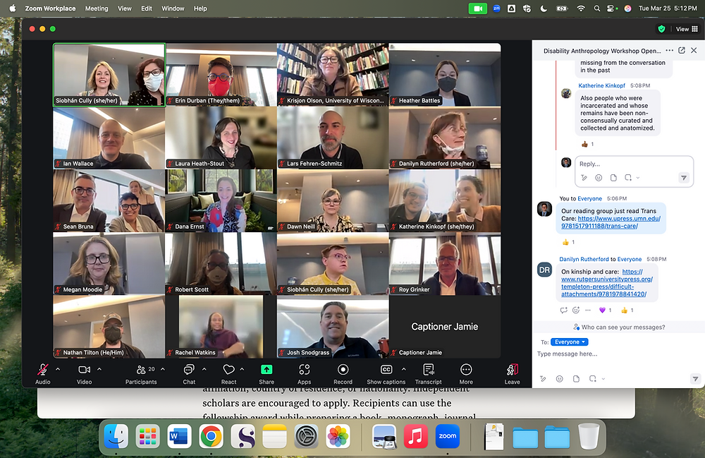 A screenshot of a Zoom meeting of about 24 disabled anthropologists, all with their screens on.