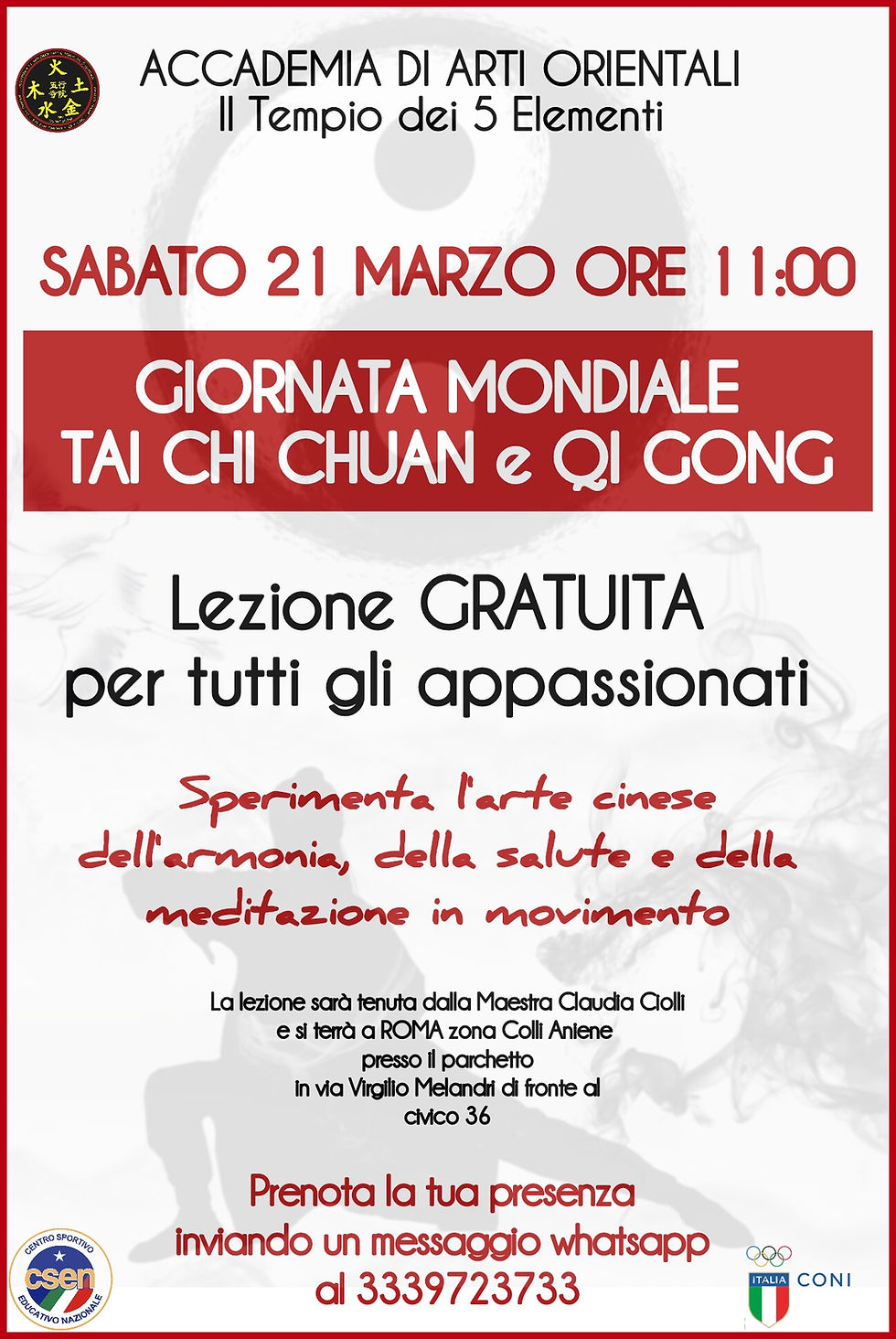 GIORNATA INTERNAZIONALE DEL TAI CHI CHUAN E QI GONG - LEZIONE GRATUITA