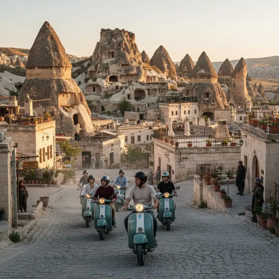 Scooter tour through fairy chimneys in Cappadocia Turkey