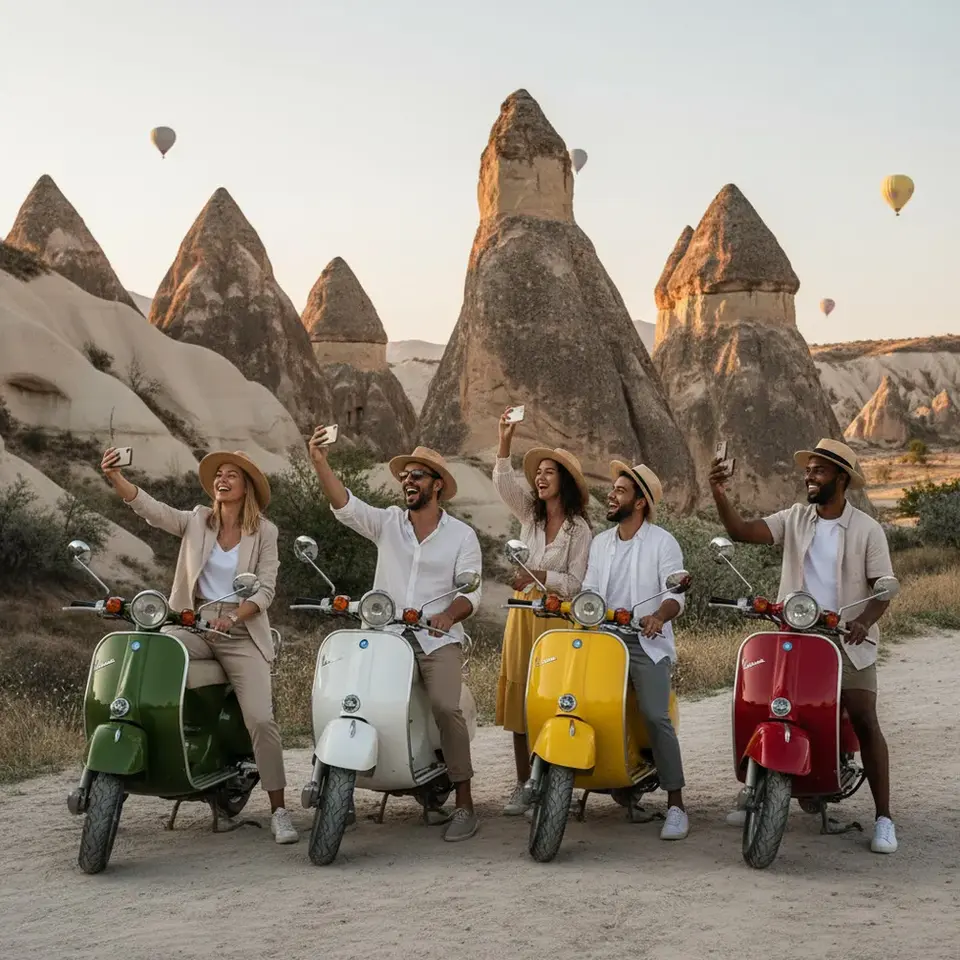 Motor scooter travel experience in Cappadocia fairy chimneys
