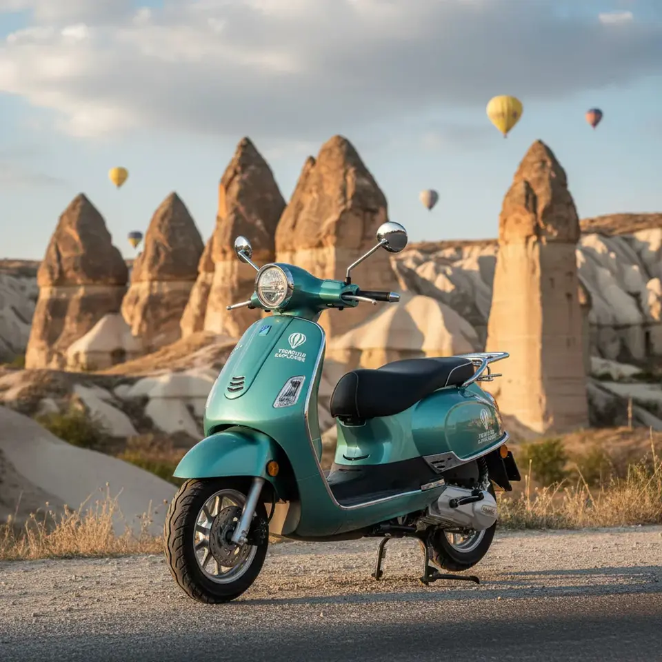 Scenic scooter route through Cappadocia fairy chimneys