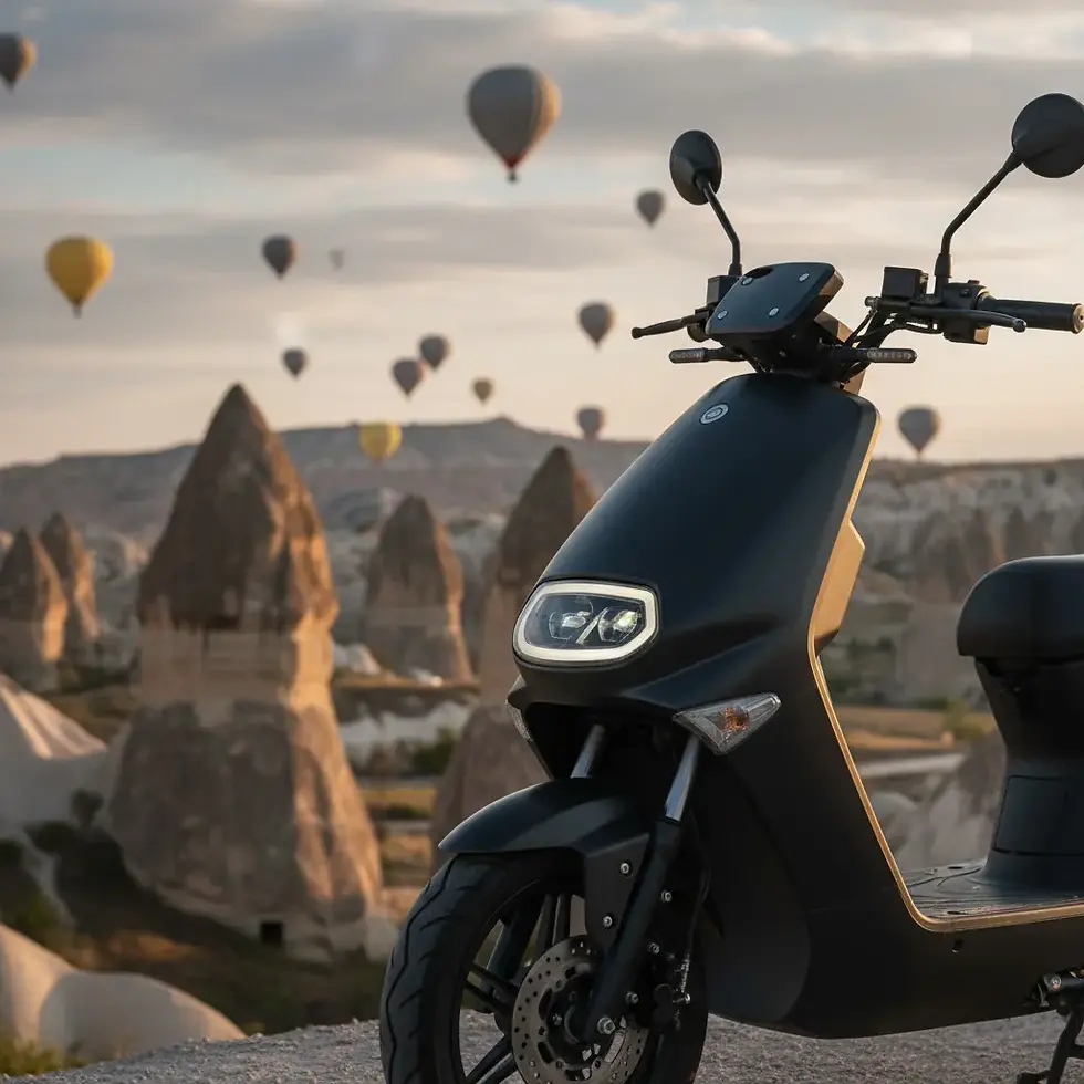 Scooter route through Cappadocia fairy chimneys