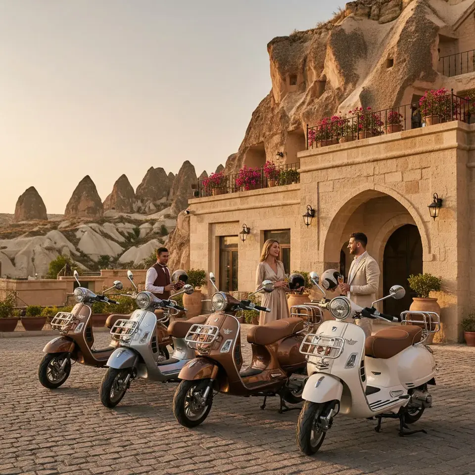 Cappadocia scooter travel lifestyle among fairy chimneys